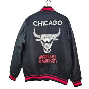 CHICAGO BULLS Varsity Jacket Mens XL Madhouse Madison Rib Wool Black Red NEW